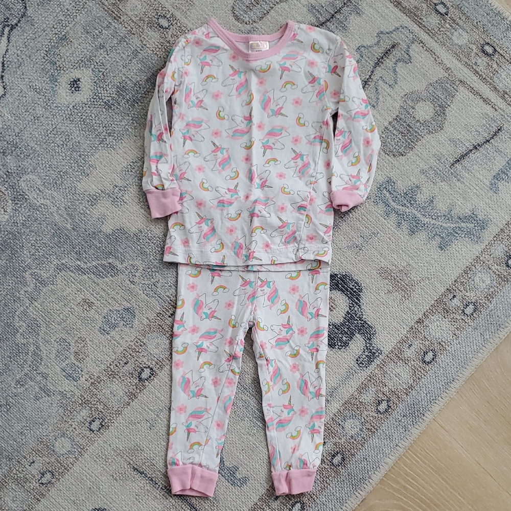 Squiggles Baby Girl Unicorn Rainbow Long Sleeve Top Pants Pajama Set Sz18m